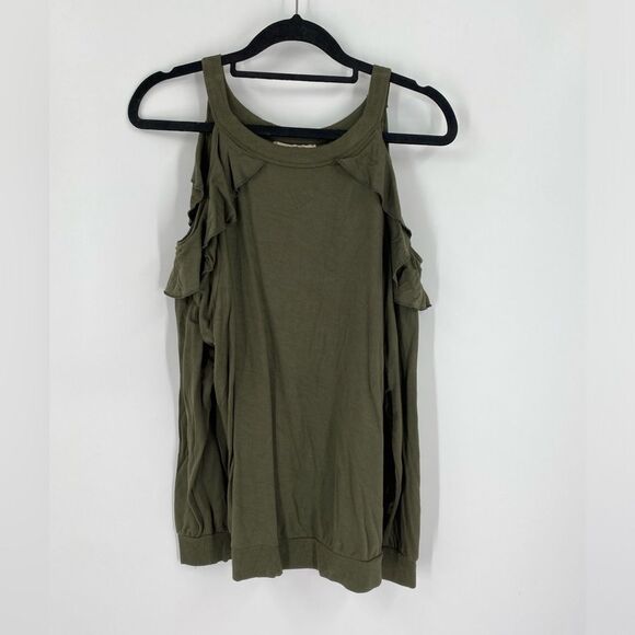 Express Green Ruffled cut out shoulder Long Sleeve Top size M - Picture 1 of 4